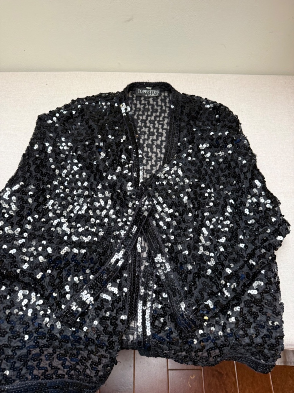 Vintage 80s Toppettes Black Sequin Evening Party Jacket Cardigan - Picture 8 of 9